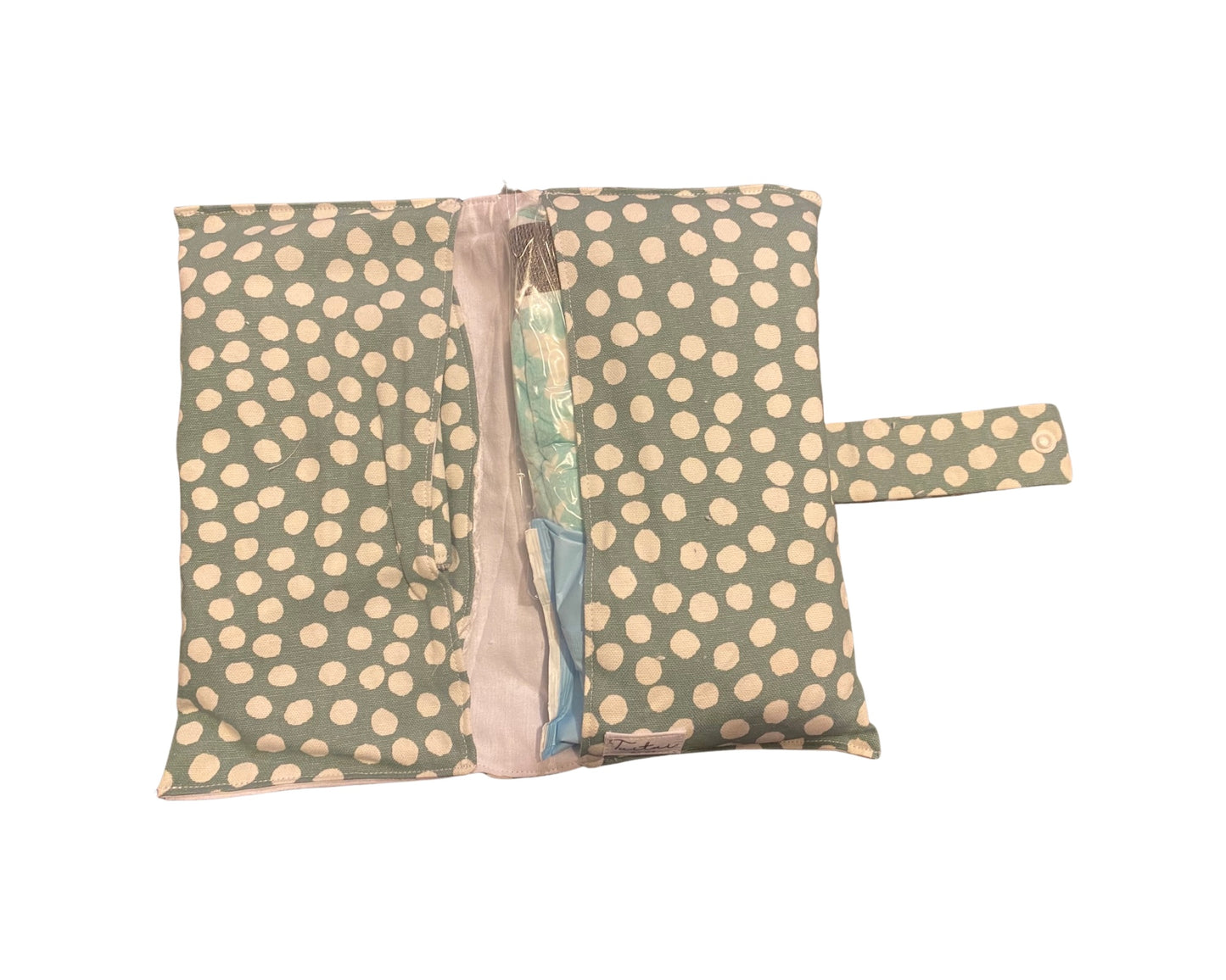 Mint polka dots Nappy Wallet with Burp Cloth