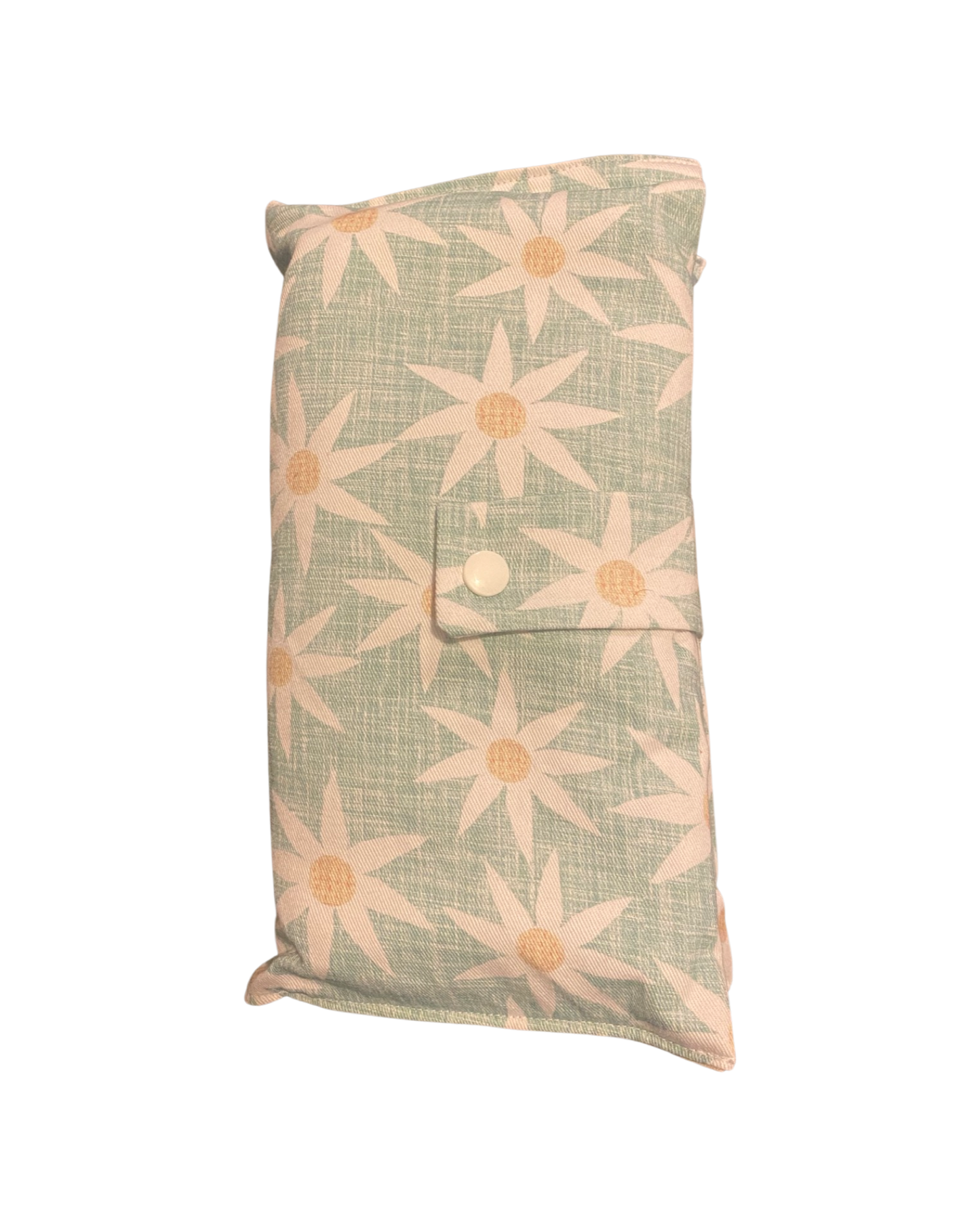 Green with daisies Nappy Wallet with Burp Cloth
