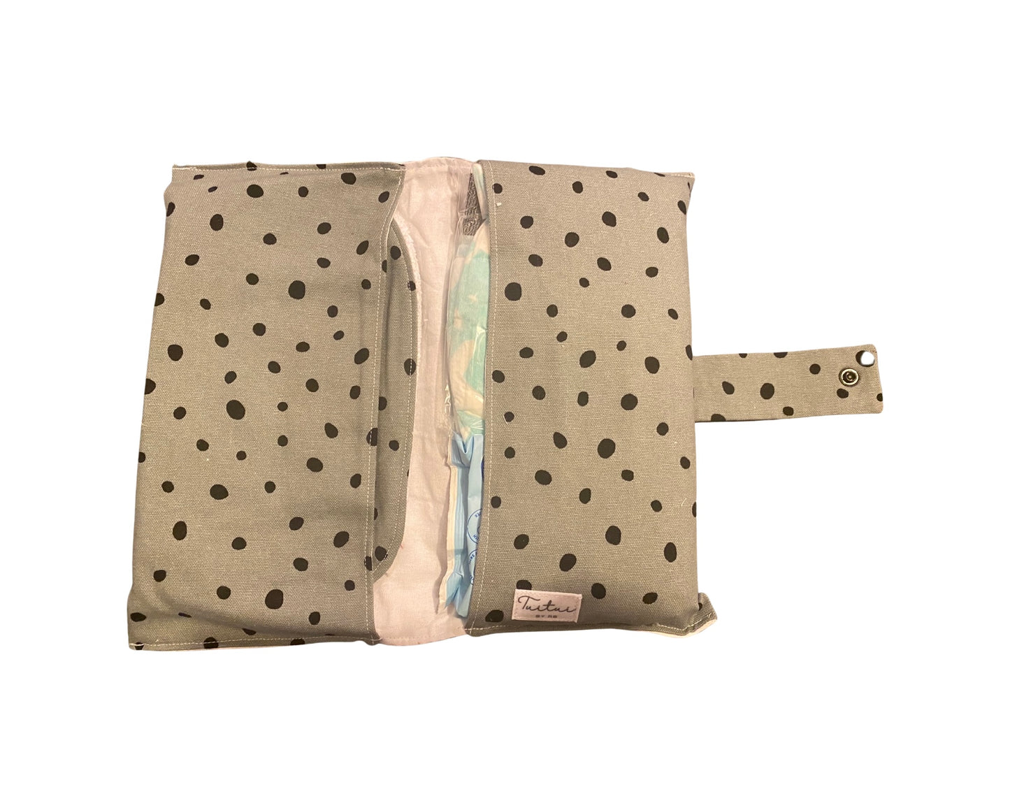 Green with black dots Nappy Wallet with Burp Cloth