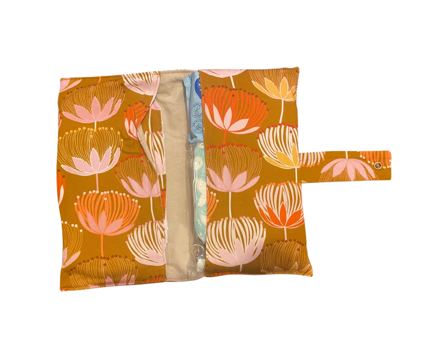 Mustard floral Nappy Wallet with Burp Cloth