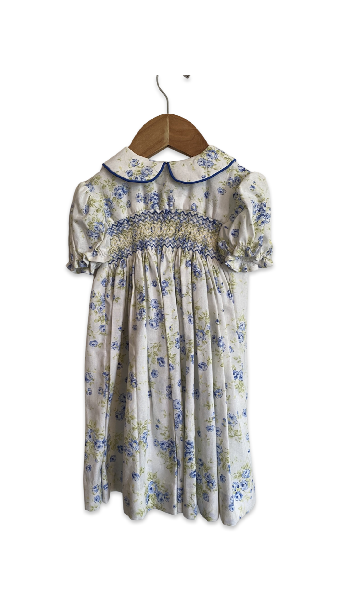 Blue roses hand smocked dress - size 1