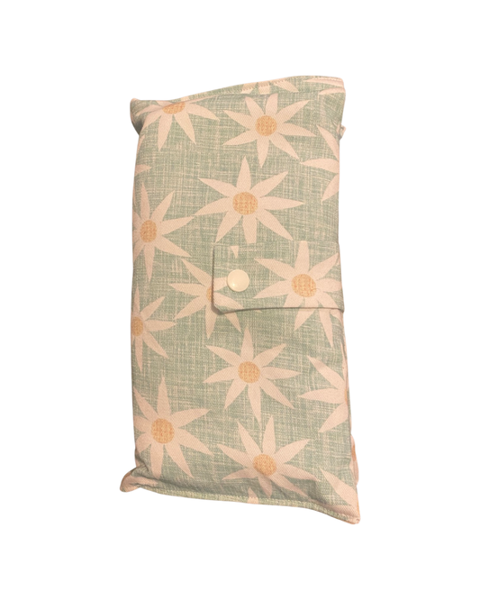 Green with daisies Nappy Wallet with Burp Cloth
