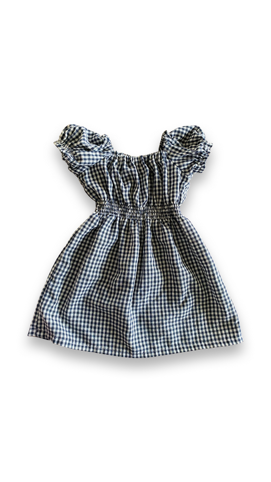 Navy gingham dress with shiring